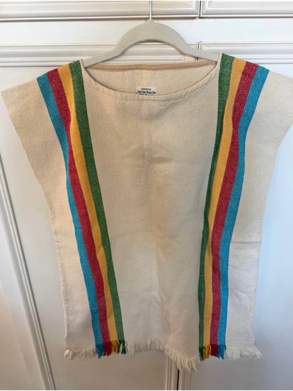 Womens Cream Woven Tunic Top (or Mini Dress) with Rainbow Stripes